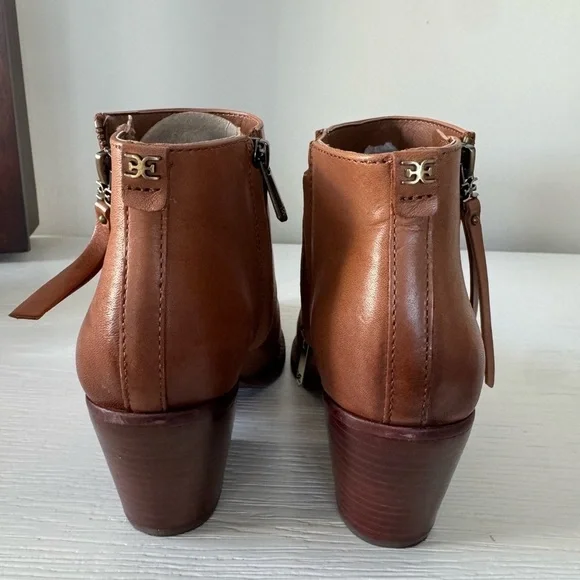 Sam Edelman Walden Whiskey Ankle Boots with Chunky Heel and Smooth Leather - Picture 3 of 5